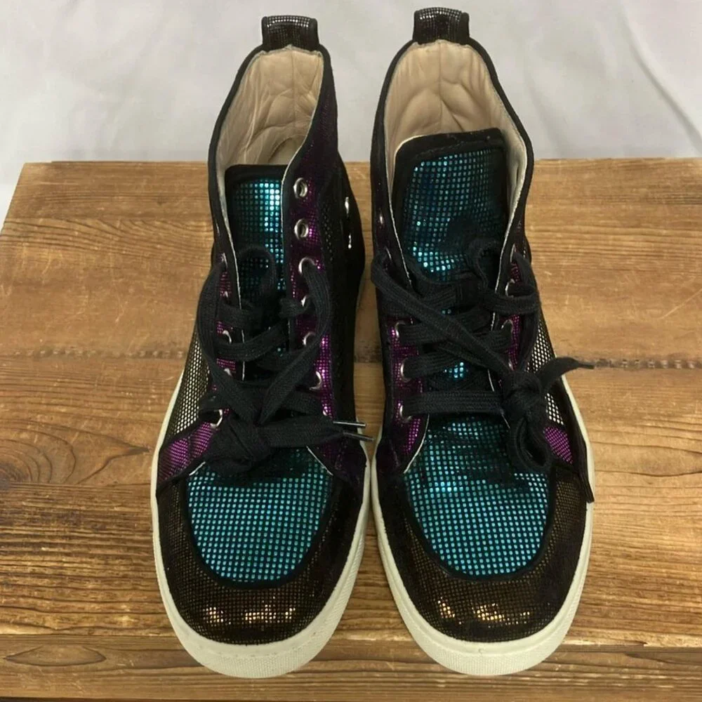 RARE!! Christian Louboutin Size 38.5 Metallic Iridescent Orlato High Top Sneaker